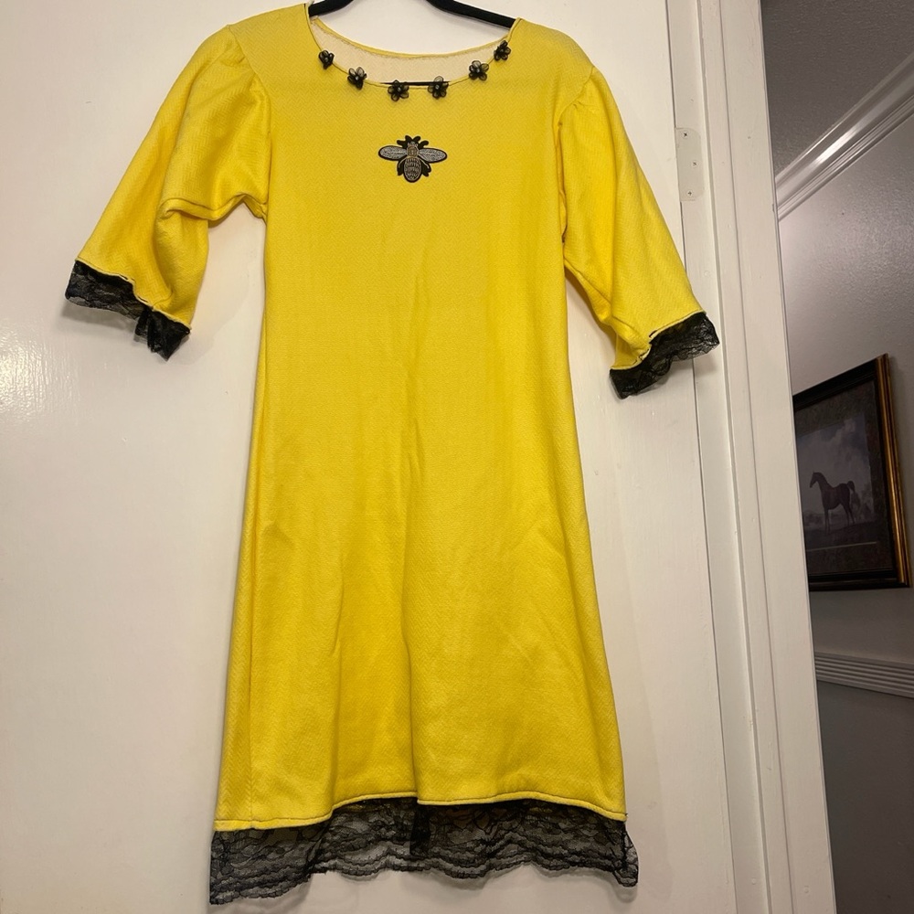 Kids Yellow Dress with Black Lace Trim